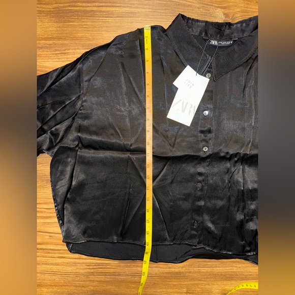 ZARA Black Satin Effect Viscose Crop Top Shirt XL - Picture 6 of 7